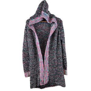 Reserved YFL Poland Rainbow Black Open Front Hooded Cardigan Sweater Small